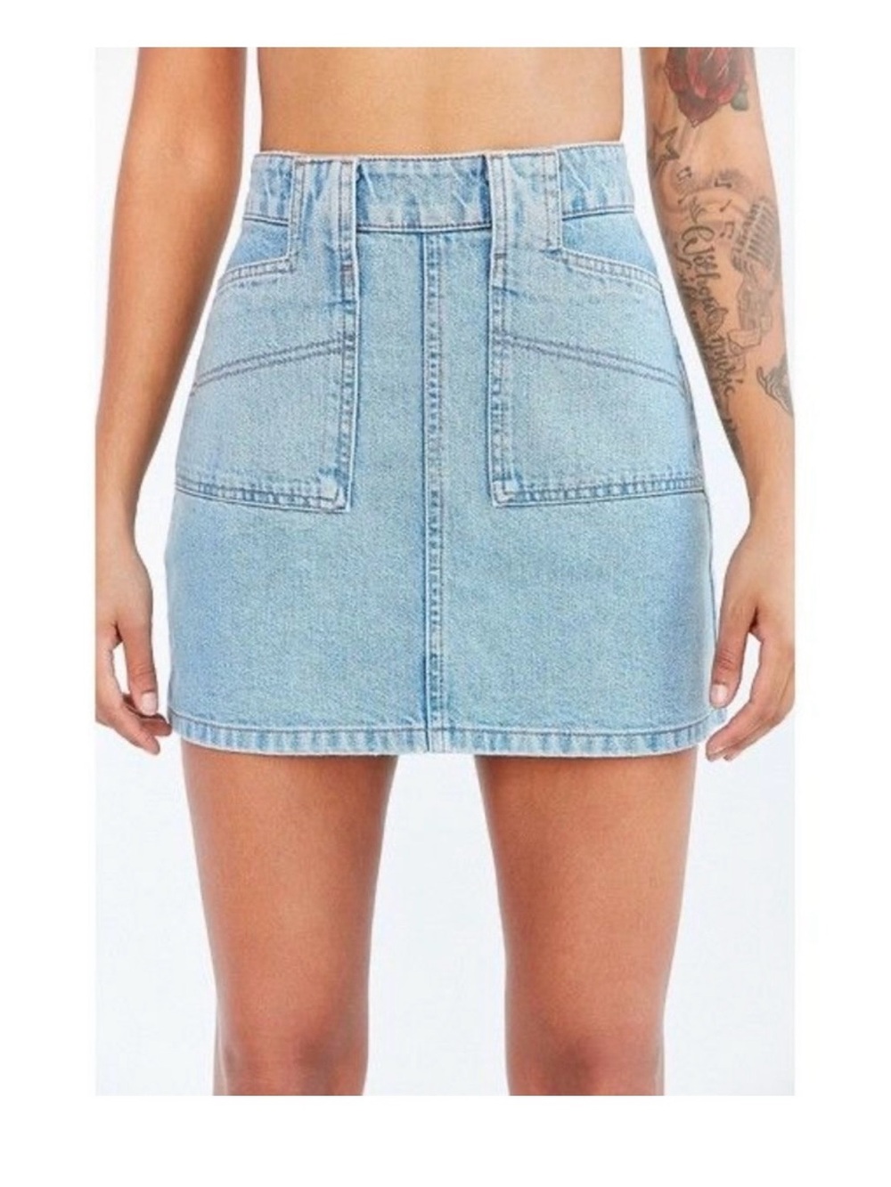 BDG Light Blue Denim Mini Skirt with Front Patch Pockets